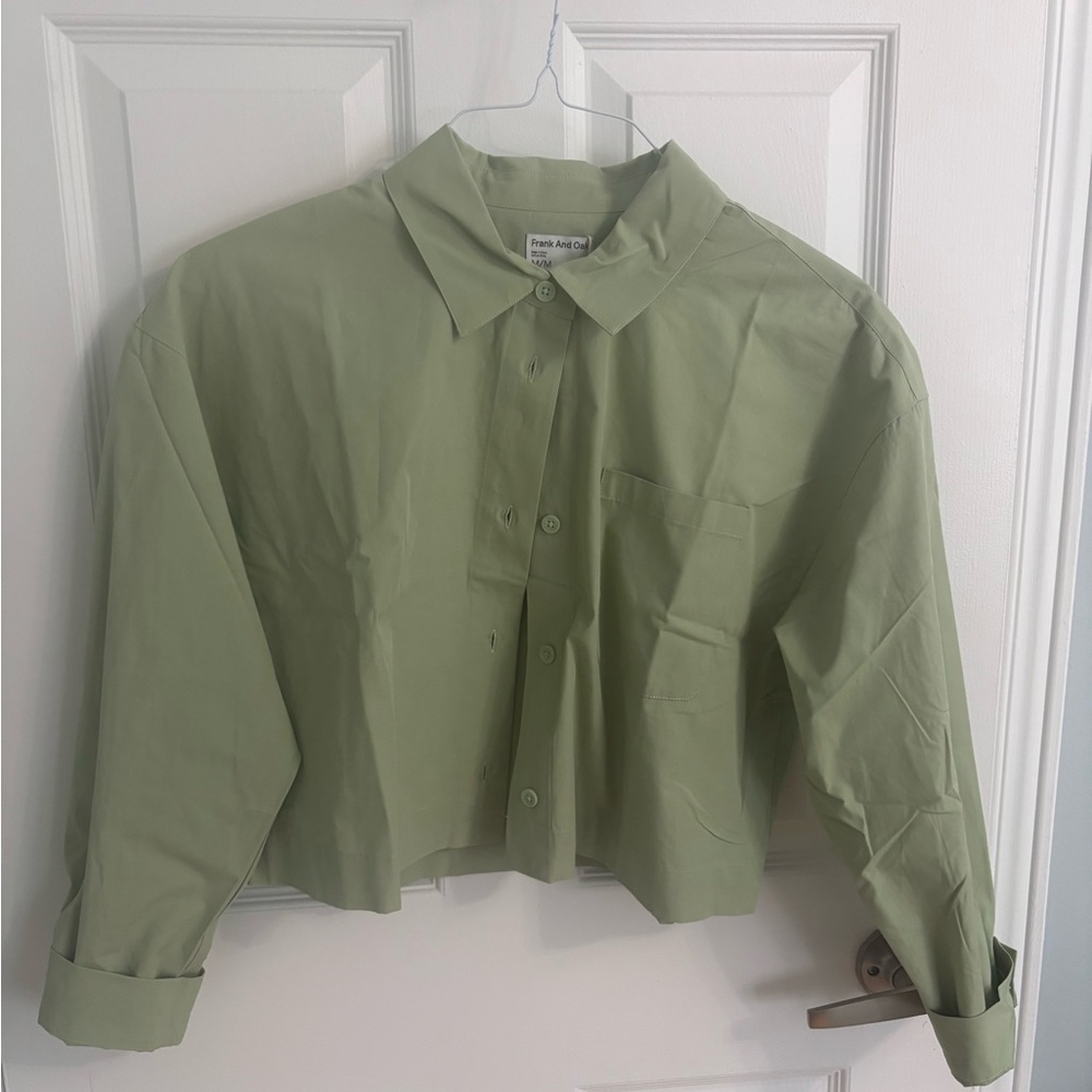 Frank and Oak Cropped Green Button-Up Shirt